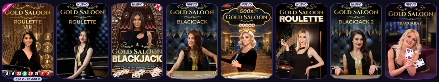 FunBet Casino juegos en vivo Gold Saloon con ruleta, blackjack y bacará